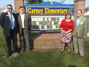 Councilmembers Huff and Marks, and Delegate Cluster, at Carney Elementary School